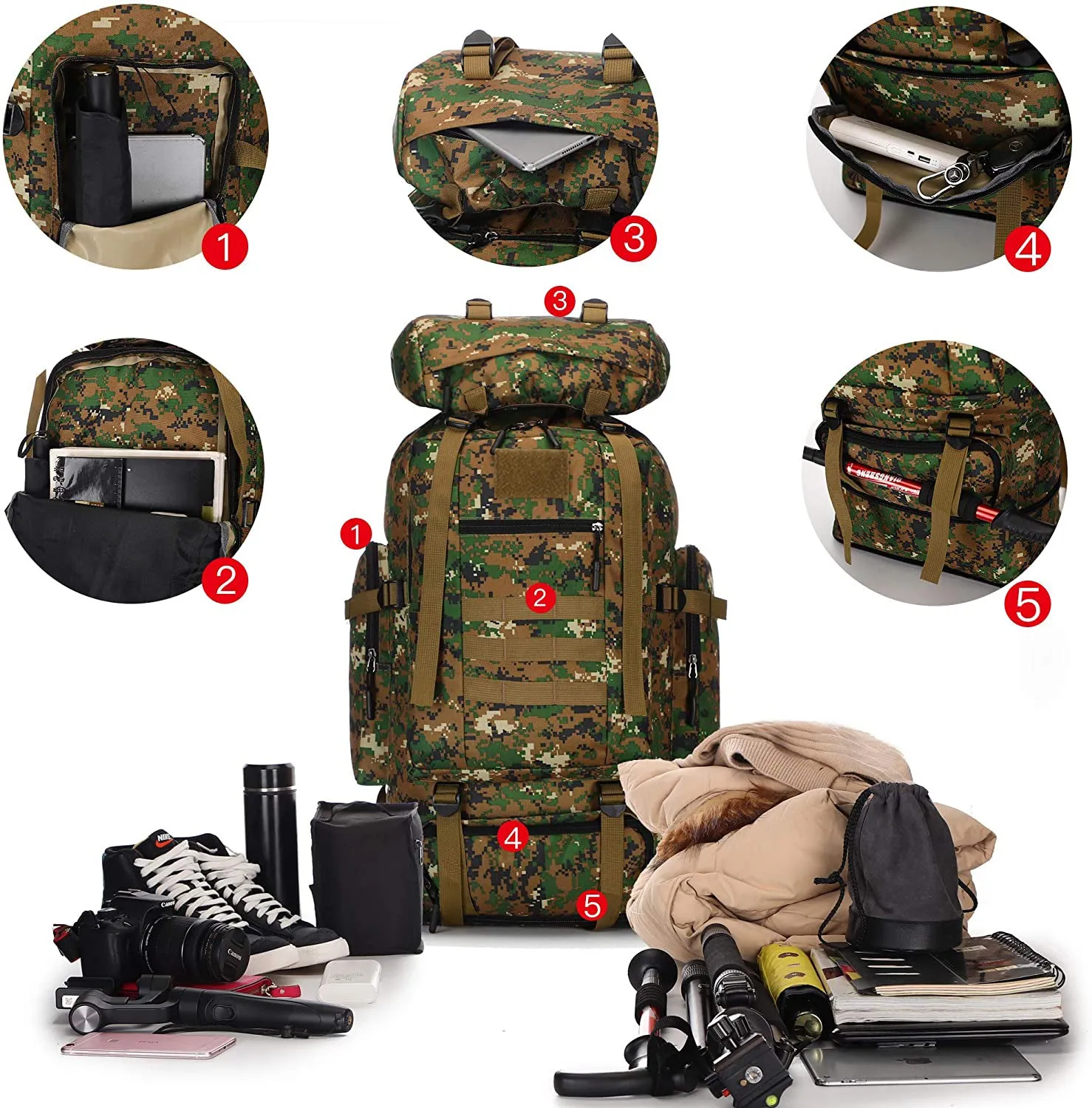 100L Waterproof Tactical Military Hiking Camping Traveling Outdoor Backpack Bag With high strength buckles, smooth and heavy-duty zippers, super reliable and durable