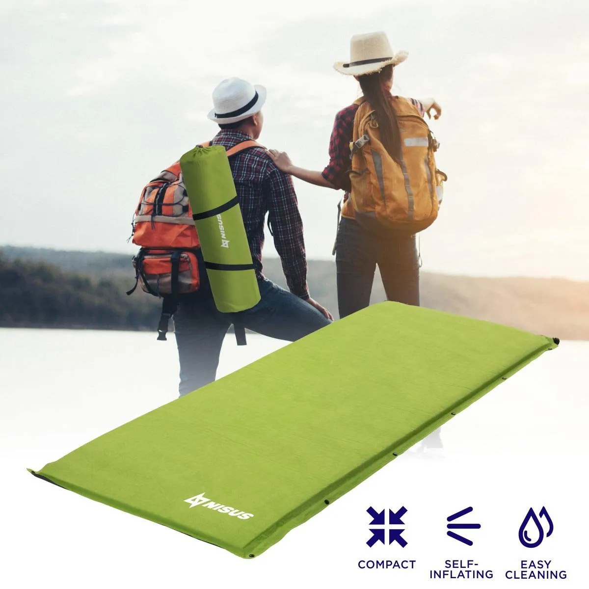 2-inch XL Size Self Inflating Camping Sleeping Pad, Green