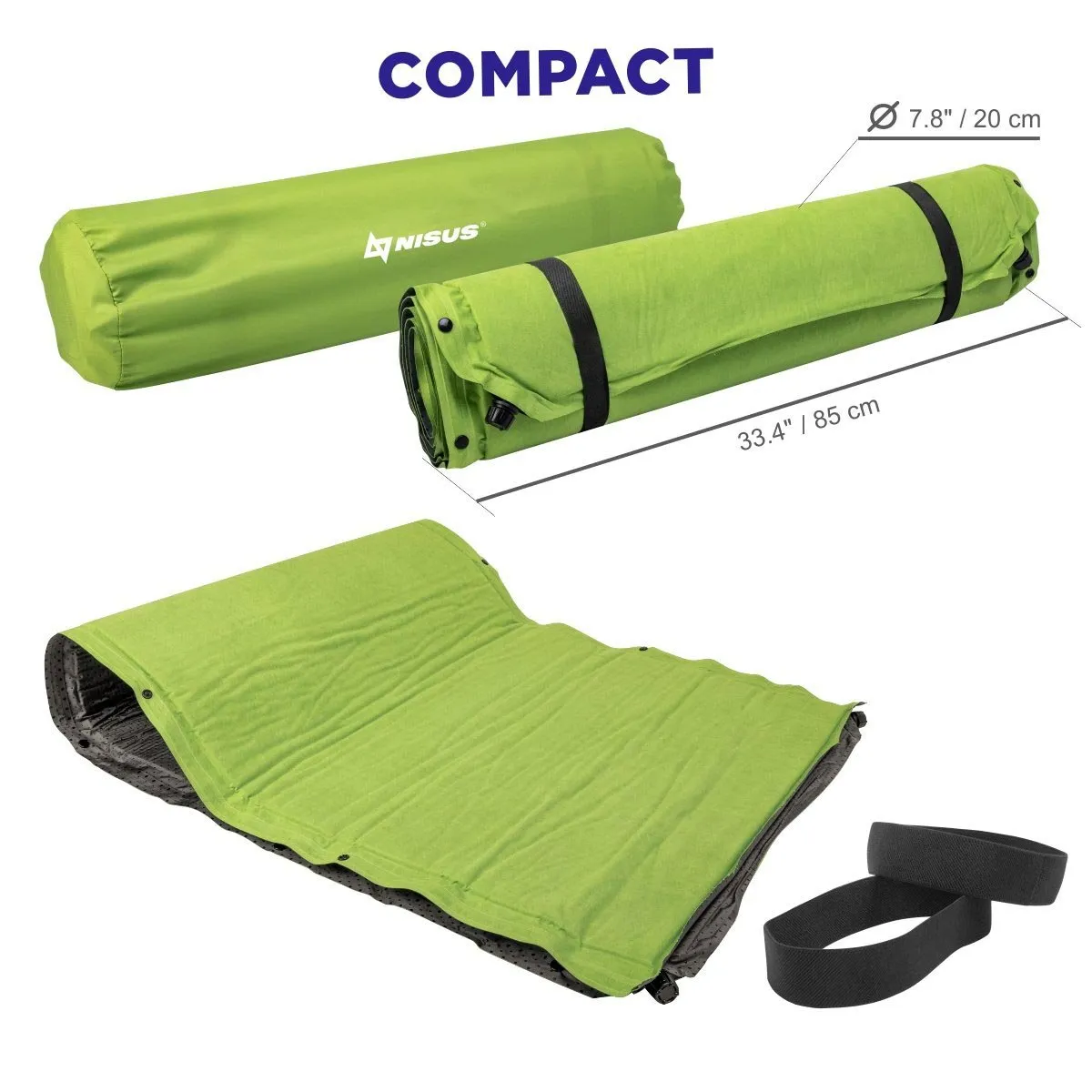 2-inch XL Size Self Inflating Camping Sleeping Pad, Green