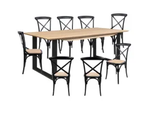 Aconite 9pc 210cm Dining Table Set 8 Cross Back Chair Solid Messmate Timber Wood