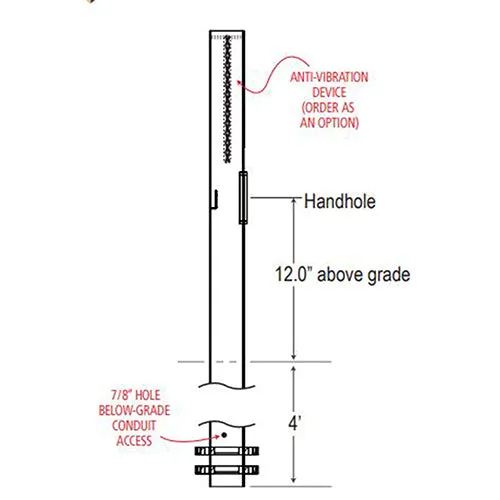 Advantage Environmental Lighting SSRDDB Straight Steel Round Direct Burial Pole - 5" Pole Size, 20" Height, 7 Gauge Construction