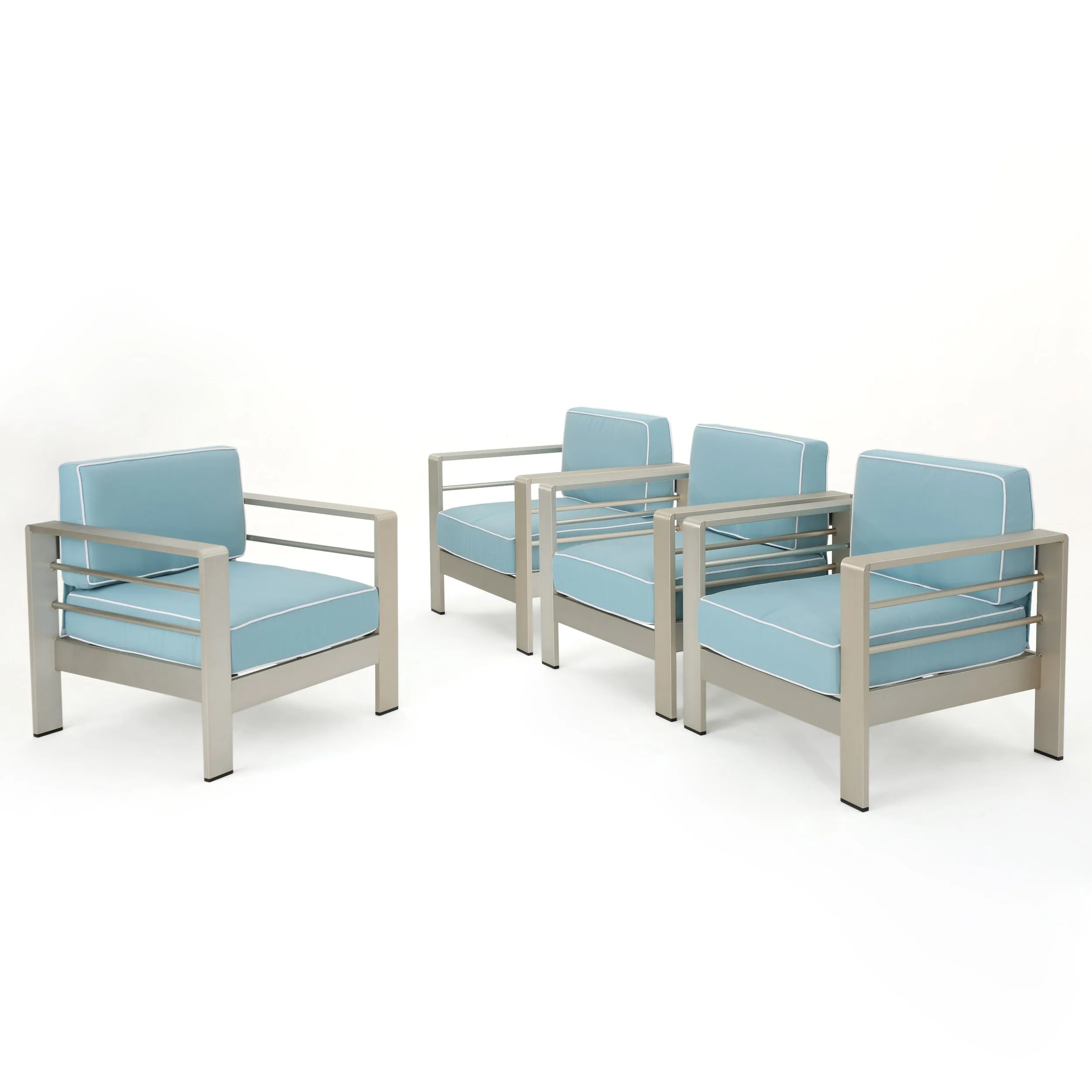 Crested Bay Outdoor Silver Aluminum Frame Light Teal Cushion Club Chairs