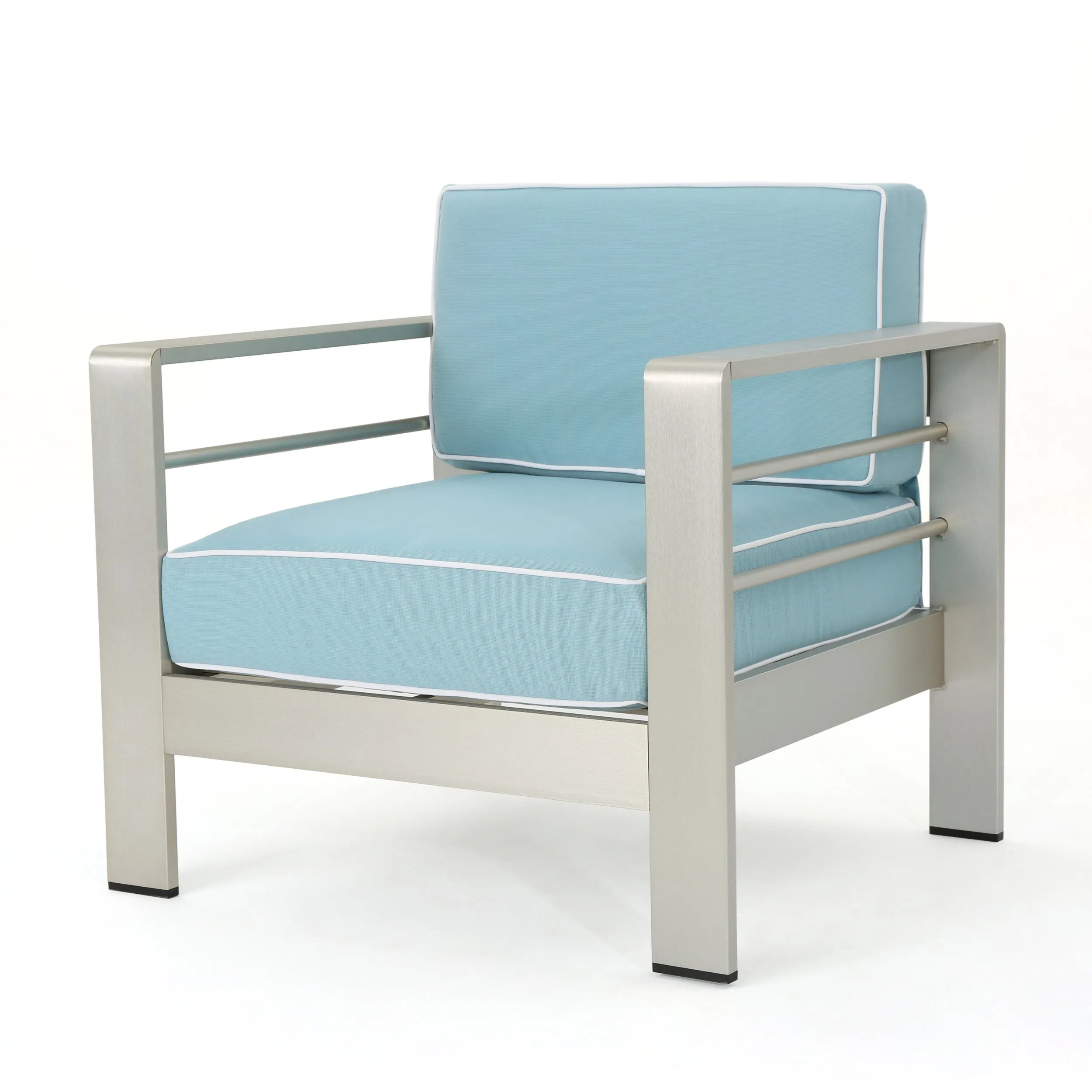 Crested Bay Outdoor Silver Aluminum Frame Light Teal Cushion Club Chairs