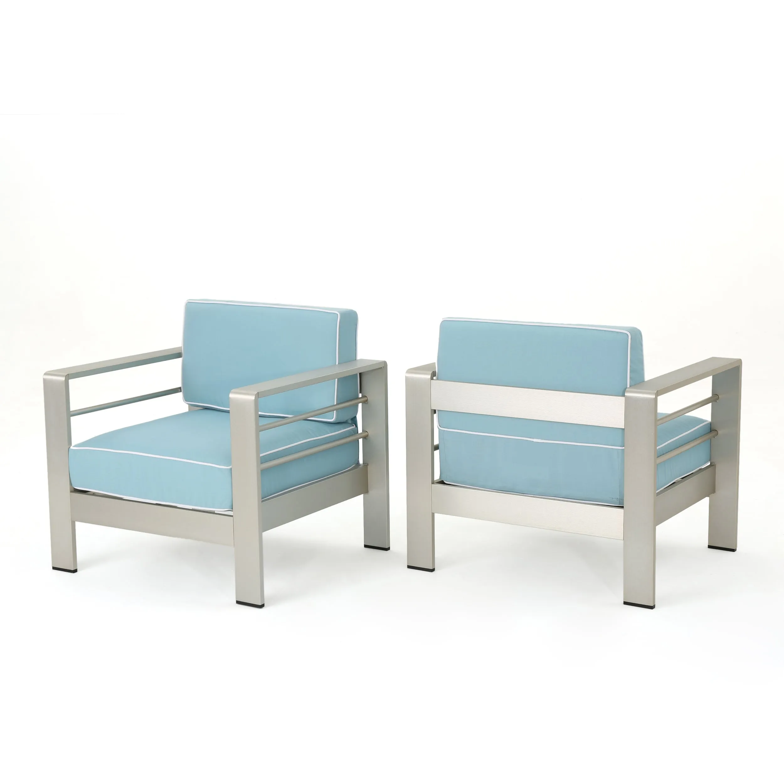 Crested Bay Outdoor Silver Aluminum Frame Light Teal Cushion Club Chairs