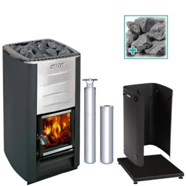 Harvia M3 Wood Burning Stove Kit - Stainless Steel