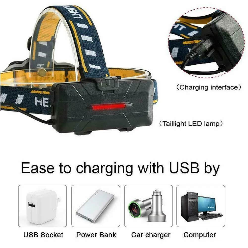 Head Light Headlight USB Rechargeable LED  Head Lamp Flashlight Waterproof