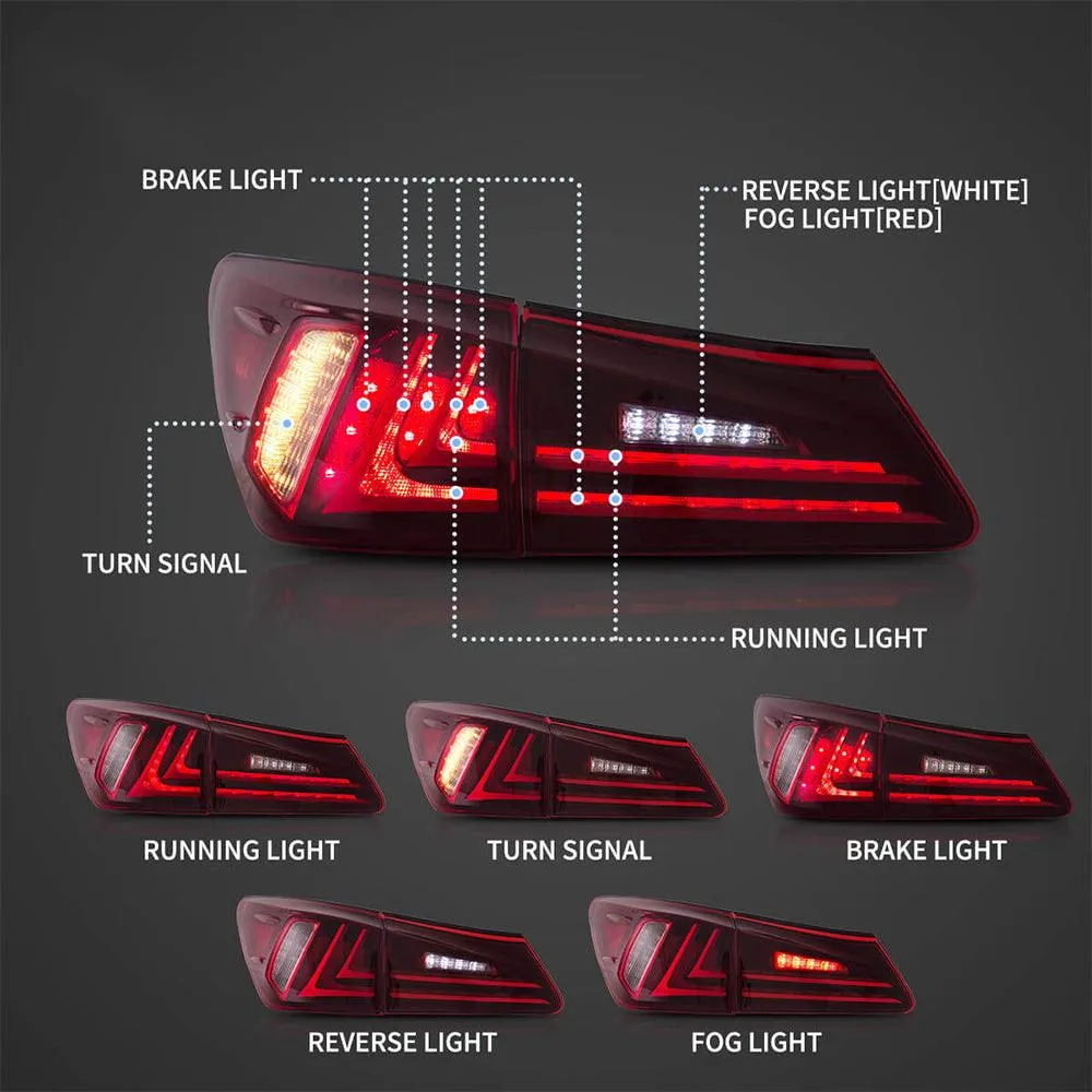 LED Tail Lights Assembly With Amber Turn Signal For 2006-2012 Lexus IS Series 2th Gen (XE20)