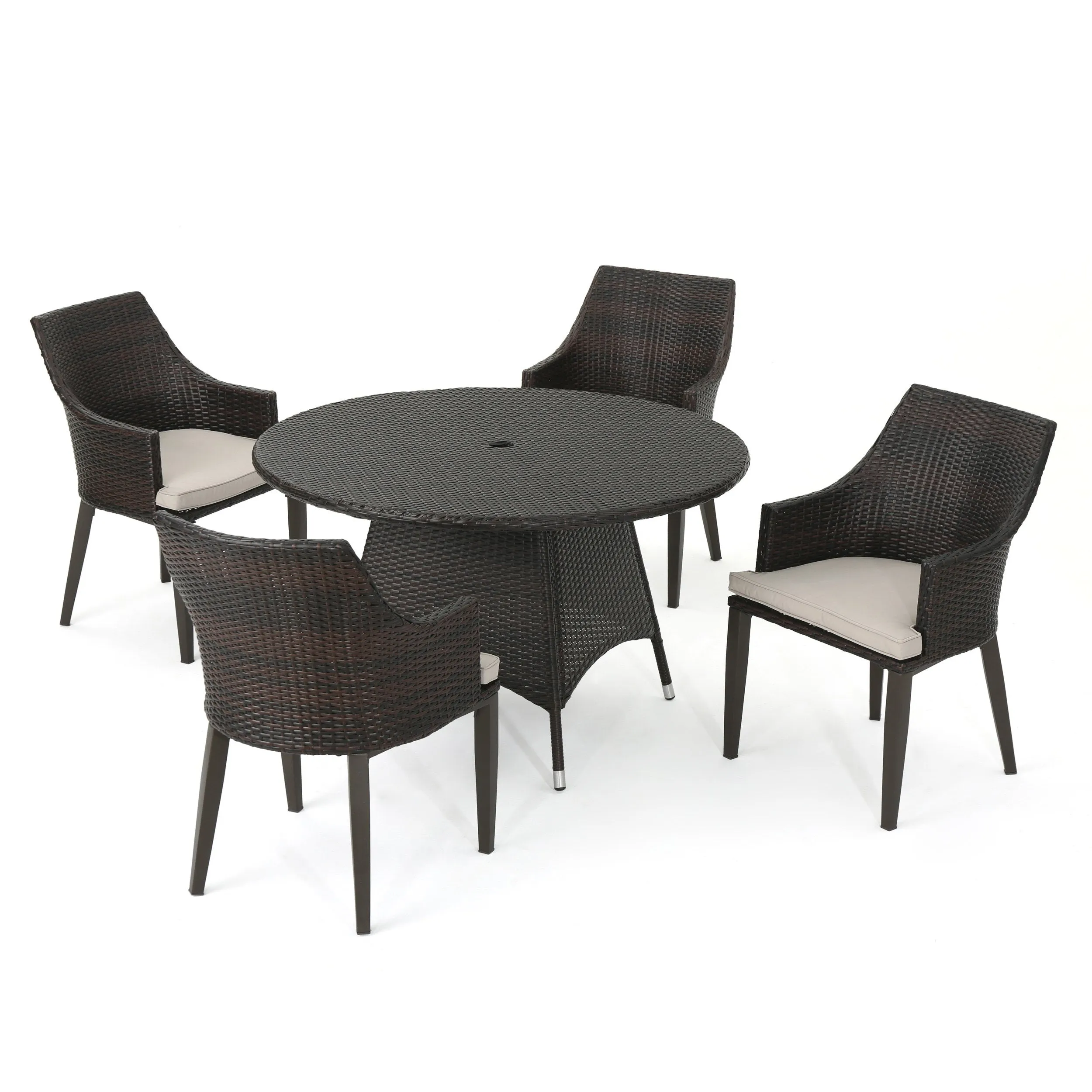 Leeward Outdoor 5 Piece Wicker Round Dining Set with Water Resistant Cushions