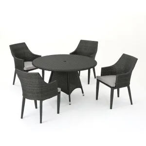 Leeward Outdoor 5 Piece Wicker Round Dining Set with Water Resistant Cushions