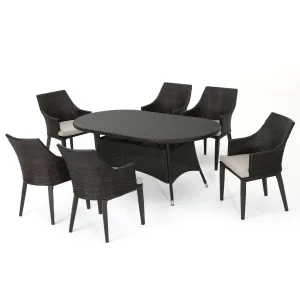 Leeward Outdoor 7 Piece Wicker Oval Dining Set