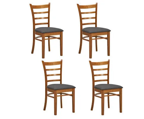 Linaria Dining Chair Set of 4 Crossback Solid Rubber Wood Fabric Seat - Walnut