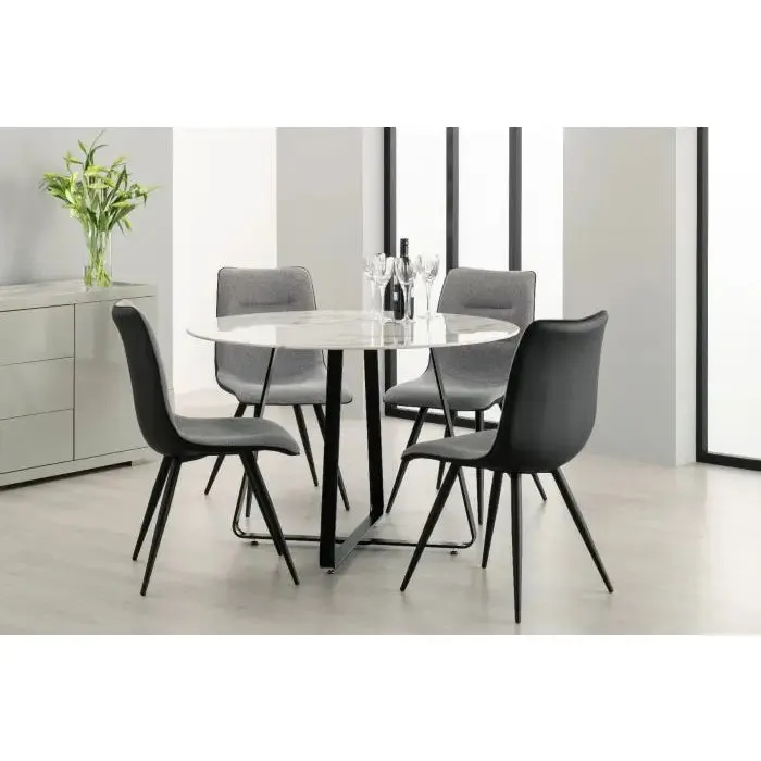 Mia White Ceramic Marble Round Dining Table Set Including 4 Chairs