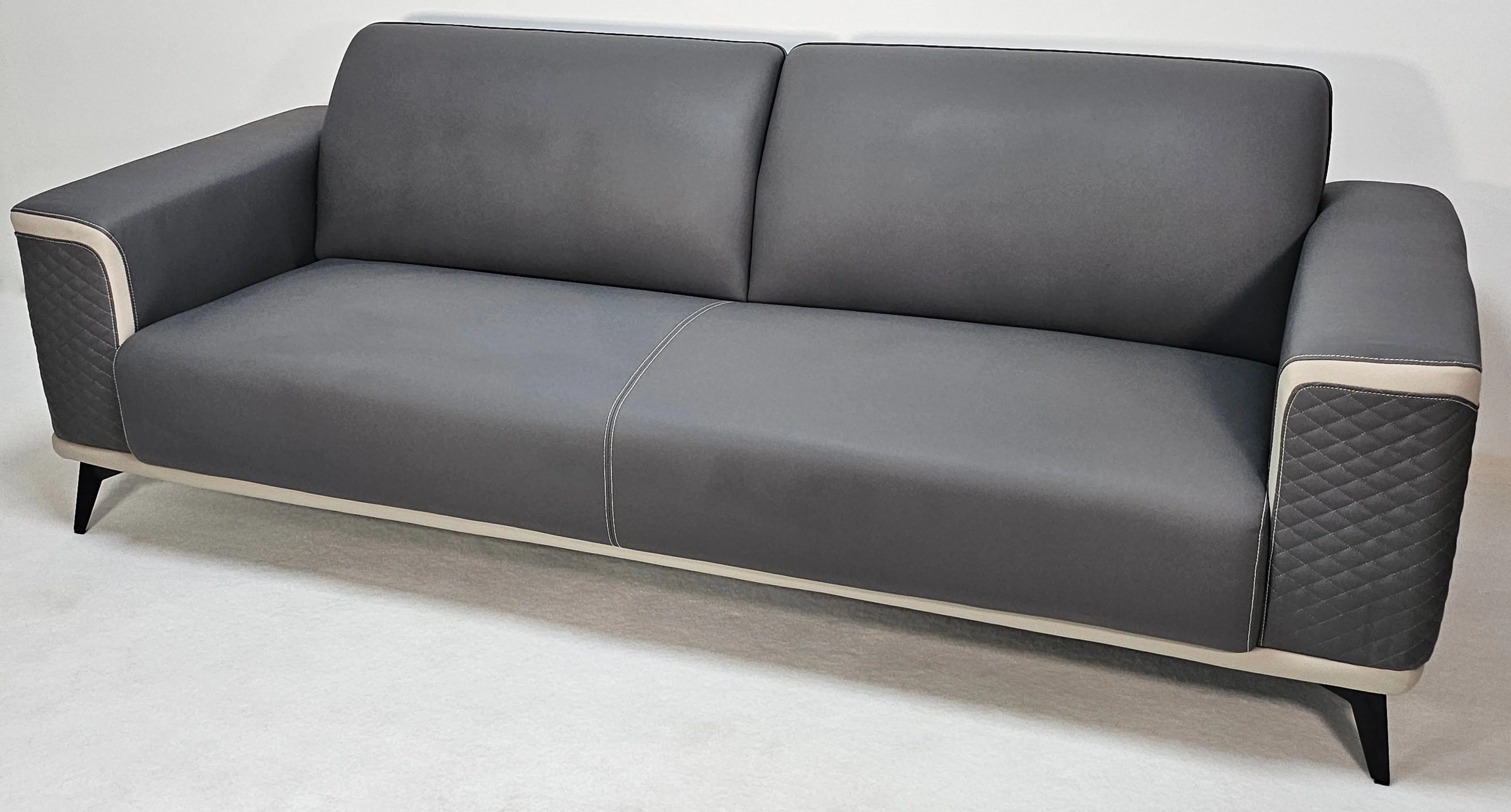 Modern Grey Leather with Cream Leather Trim Sofa - One and Triple Seat Available - JF119