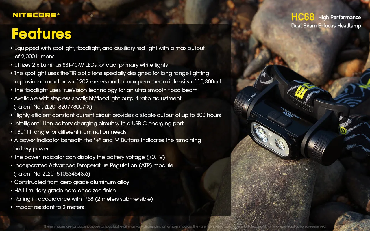 NITECORE 2000 LUMENS DUAL BEAM E-FOCUS HEADLAMP (HC68)