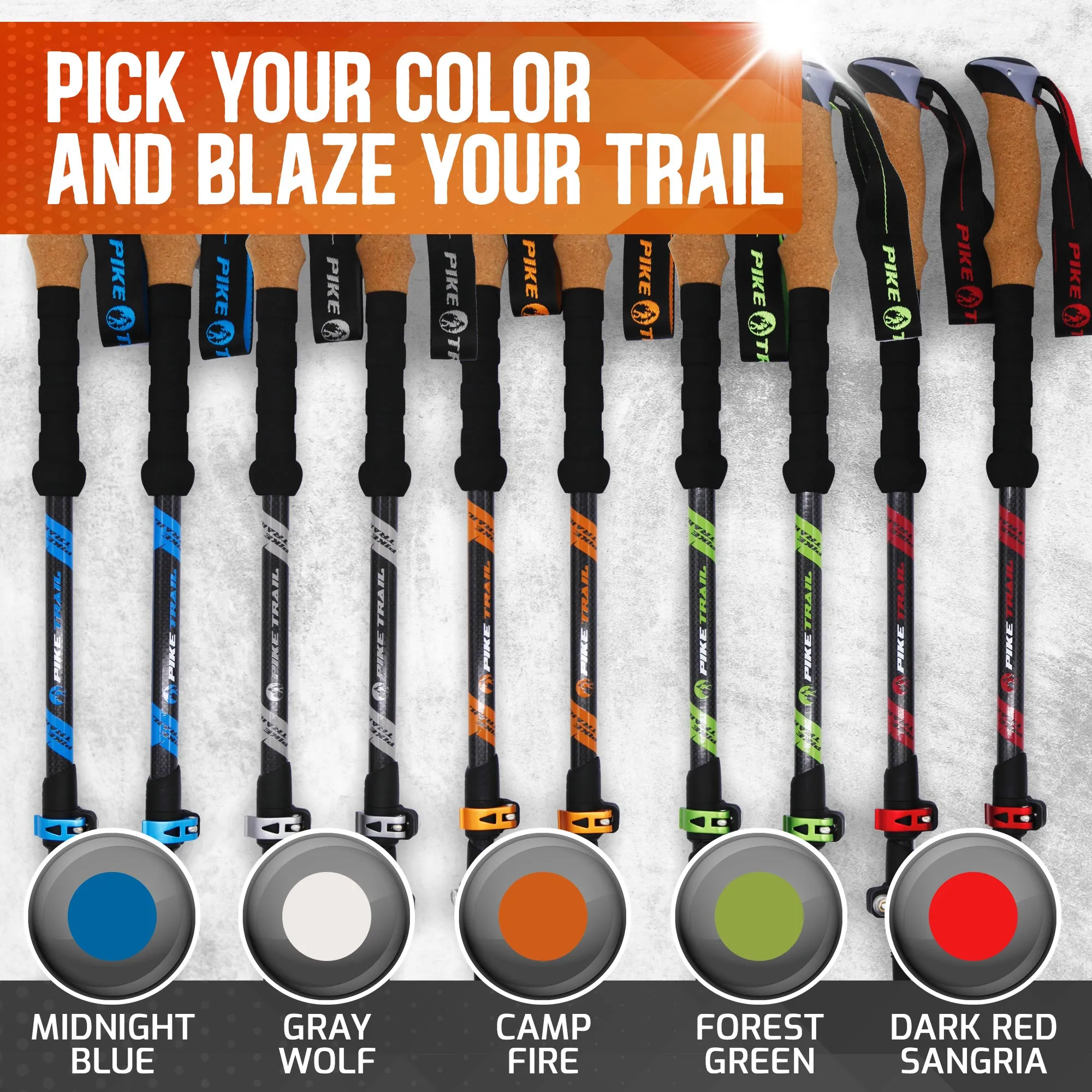 Pike Trail Carbon Fiber Trekking Poles: High Performance Hiking Sticks  for Hiking, Hunting, Trekking and Nordic Walking