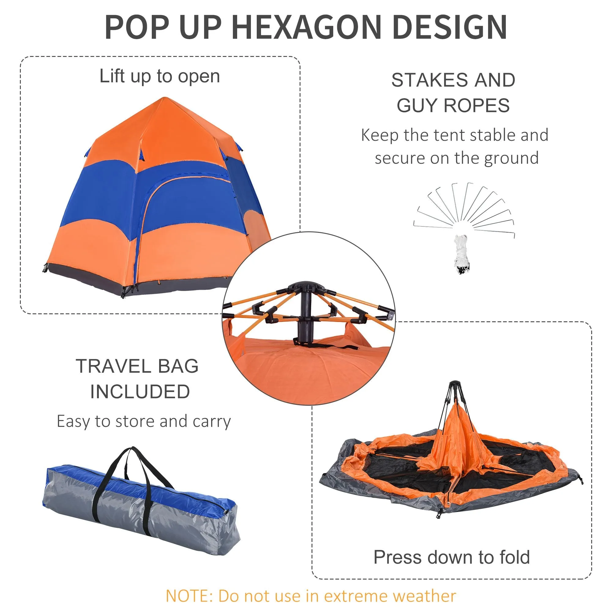 Six Man Hexagon Pop Up Tent Camping Festival Hiking Shelter Family Portable