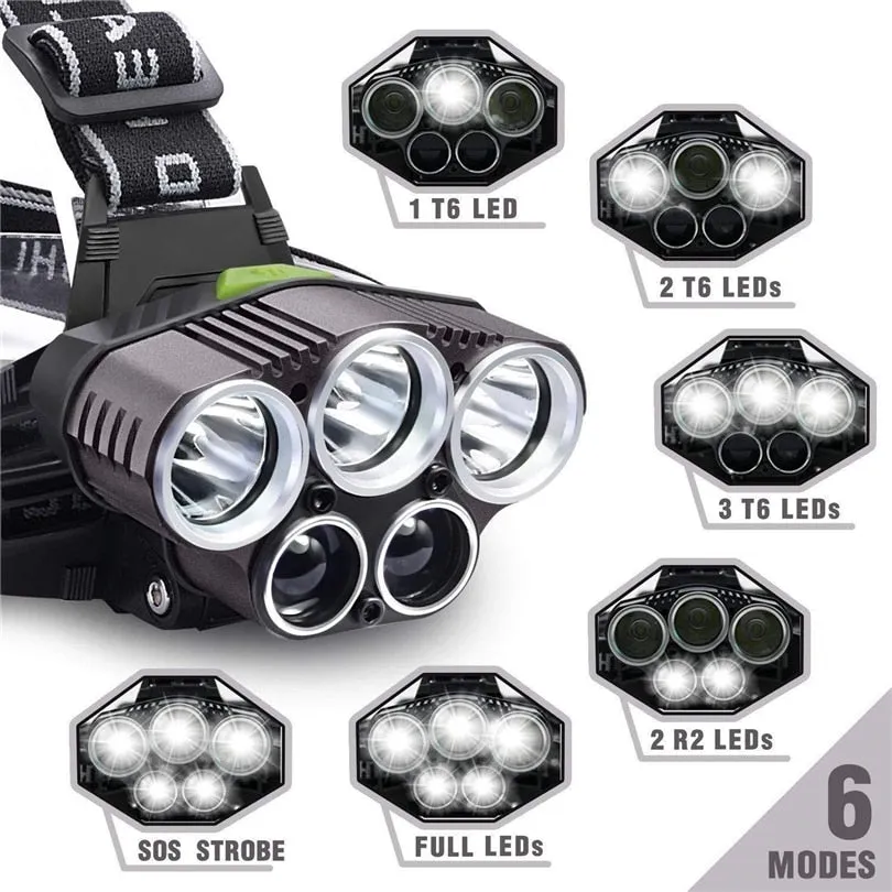 Skywolf 50000LM 5X XM-L 6 LED Headlamp