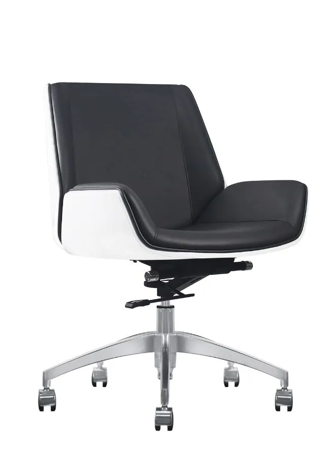 Sleek Modern Medium Back Swivel Executive Office Chair With Genuine Leather for Long Comfortable Use, Black