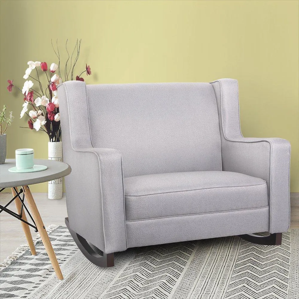 Upholstered Rocking Chair Padded Seat Fabric Rocker for Nursery, Comfortable Relax Glider, Grey