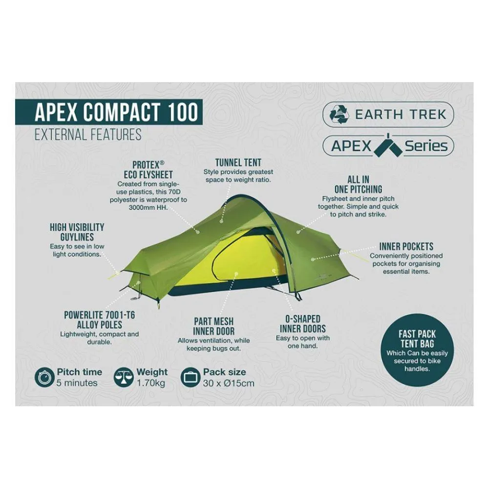 Vango Apex Compact 100 Tent - 1 Man Lightweight Tent (Pamir Green)