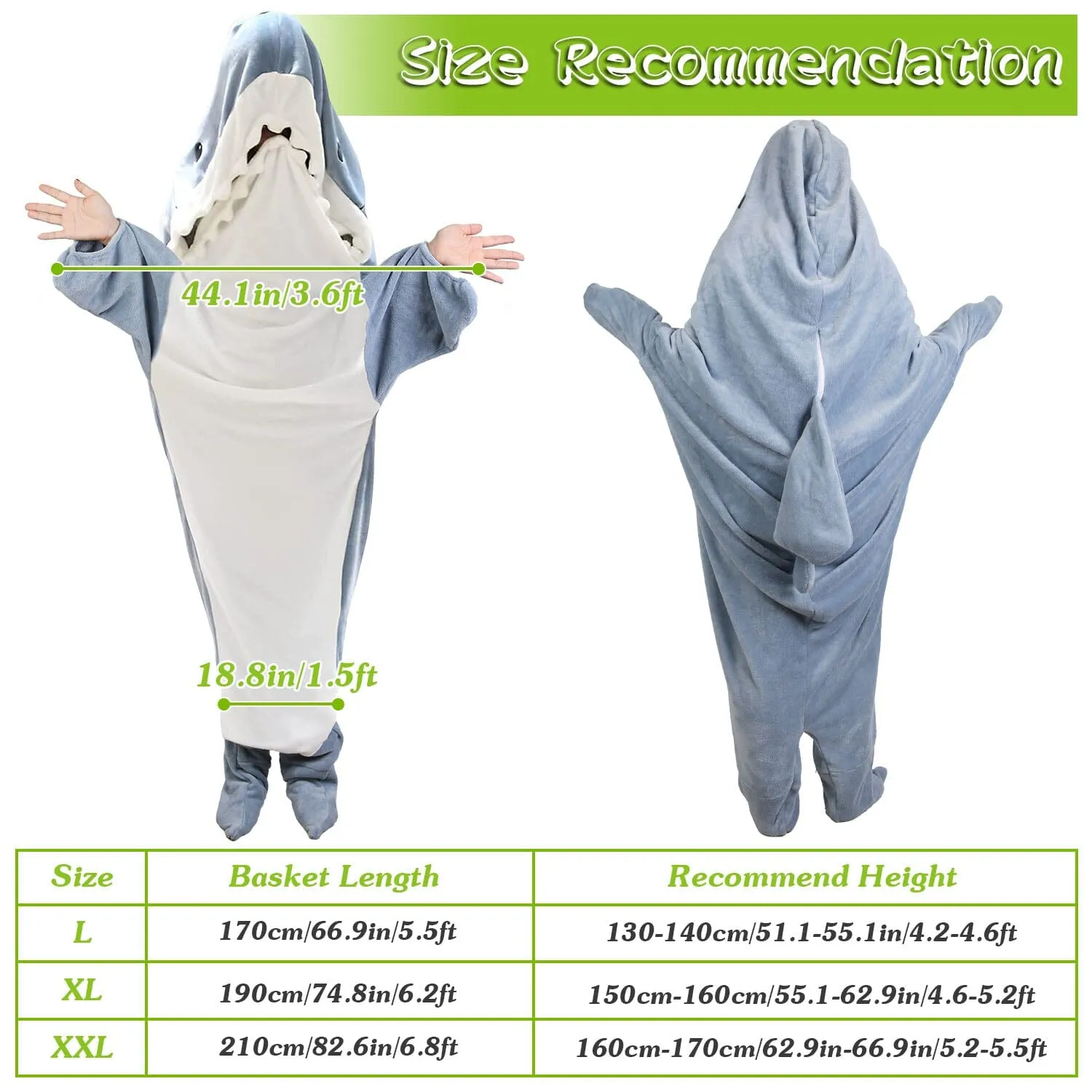 Wearable Shark Sleeping Bag Onezie with Zipper