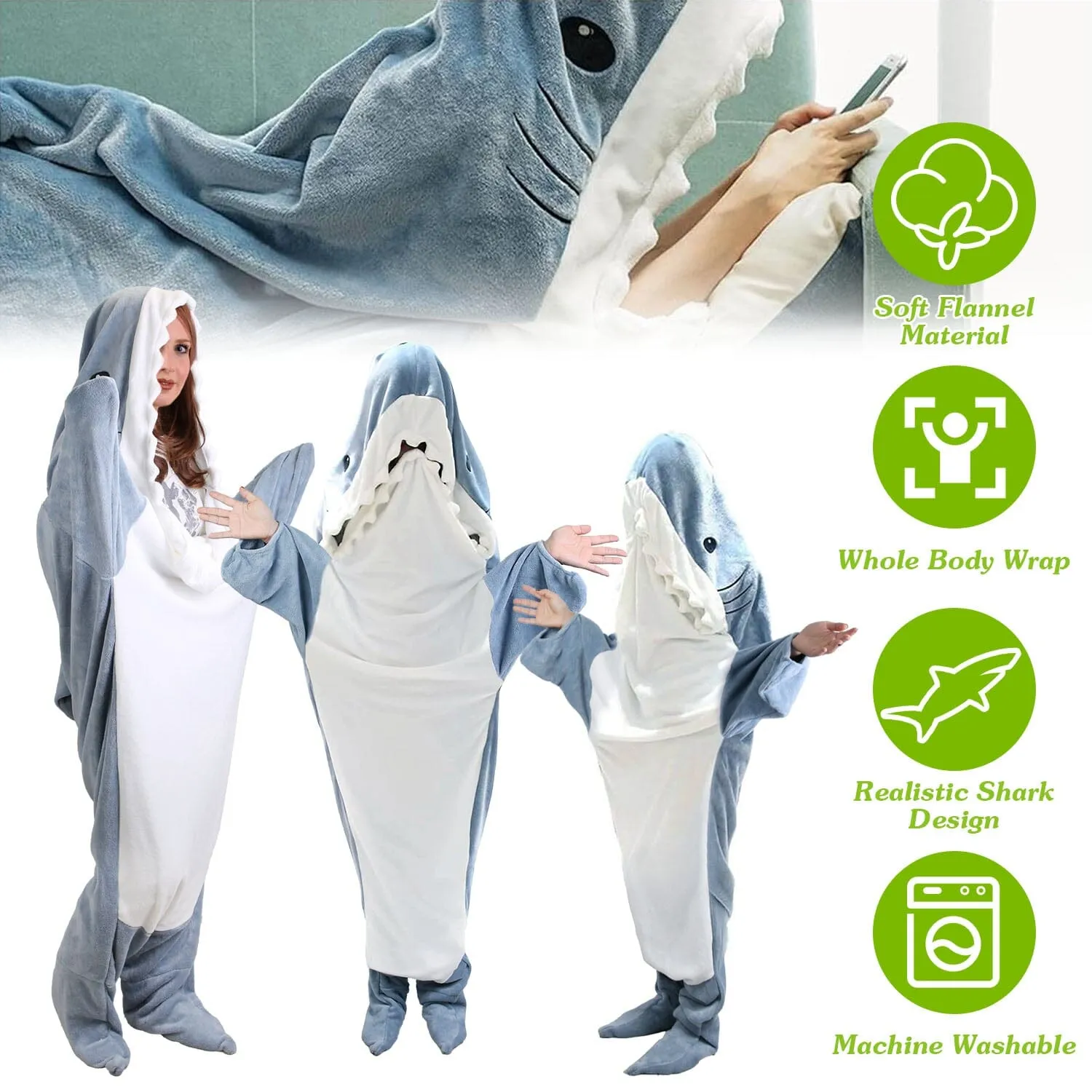 Wearable Shark Sleeping Bag Onezie with Zipper