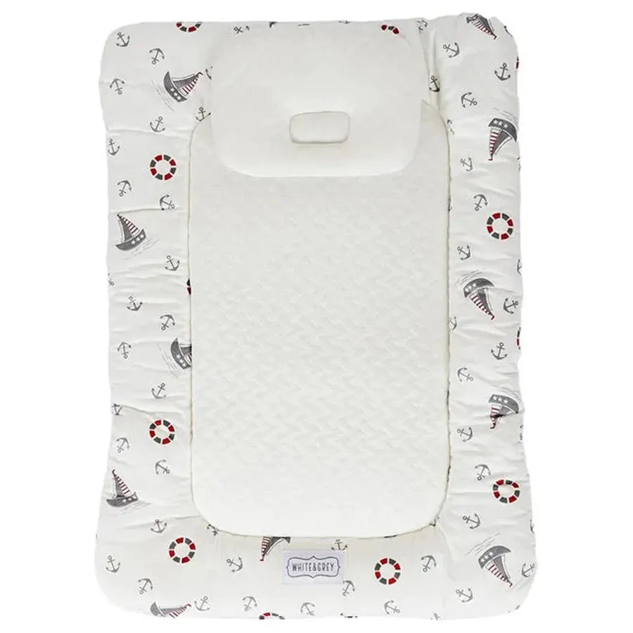 White & Grey Baby Mattress W/ Bamboo Paddings - Boat