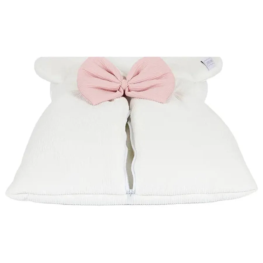 White & Grey Sleeping Bag - White W/Bow (Peach)